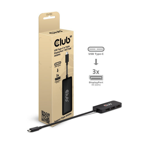 Club 3D USB-C auf Triple DisplayPort MST Hub (Schwarz, 4K60Hz)