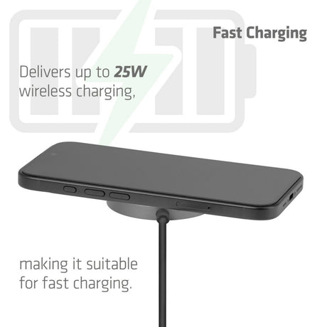 Club 3d cac-3027 qi2 25w draadloze oplader (zwart, 1x usb-c, qi-gecertificeerd, magsafe-compatibel, magnetisch pad)