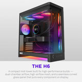 Nzxt h6 midi tower behuizing (zwart | 2x usb-a | 1x usb-c | tempered glass)