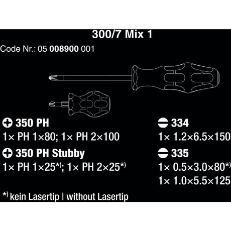 Wera 300 7 Mix 1 Schraubendreher -Set, 7 -Peak