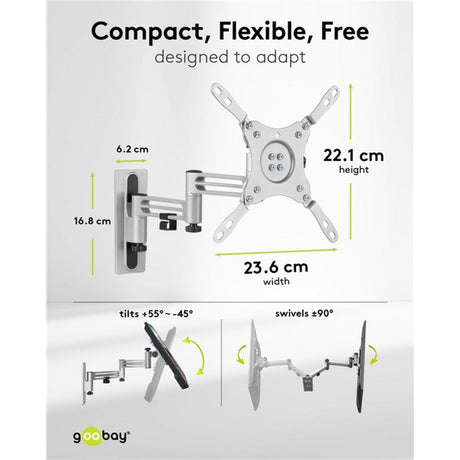 Goobay TV-Wandhalterung Caravan Fullmotion (m), 13 bis 43 Zoll Wandmontage (Silber)