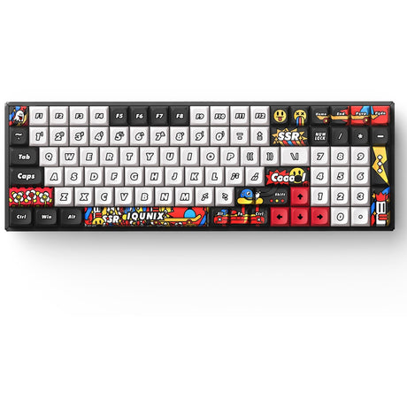 Iqunix F97 Graffiti Diary kabellose mechanische Tastatur (schwarz, US-Layout (QWERTY), TTC Gold Pink, 96 %, RGB-LEDs, Hot-Swap-fähig, PBT, 2,4 GHz | Bluetooth 5.1 | USB-C)