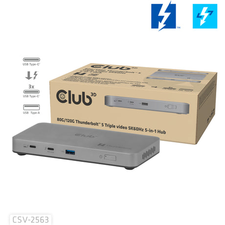 Club 3D 5-1 Thunderbolt 5 Hub Triple Video Dockingstation (Grau)