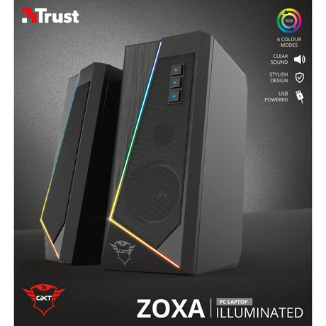 Trust GXT 609 Zoxa RGB-beleuchtetes Lautsprecherset PC-Lautsprecher (schwarz, RGB-LED)