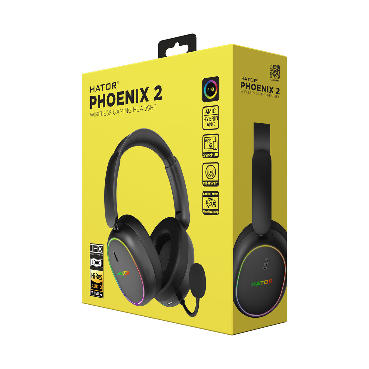 Hator phoenix 2 wireless over-ear gaming headset (zwart, rgb, 2.4ghz bluetooth 5.4 usb-c)