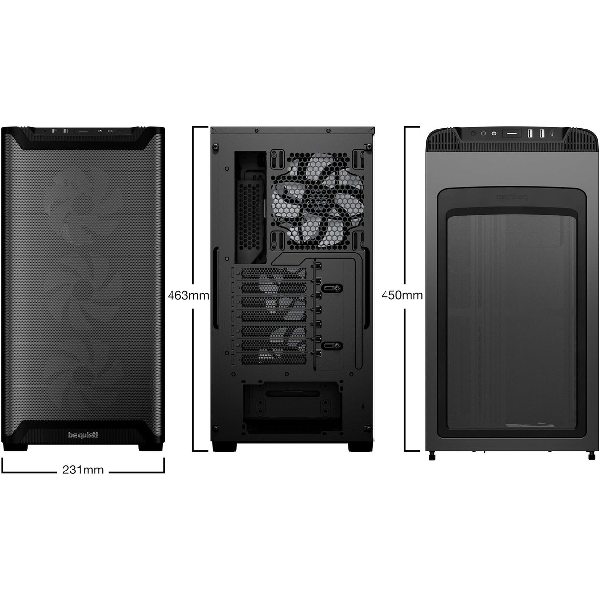 Ruhig sein! Pure Base 501 lx Midi-Tower-Gehäuse (schwarz | 2x USB-A | 1x USB-C | RGB | gehärtetes Glas)