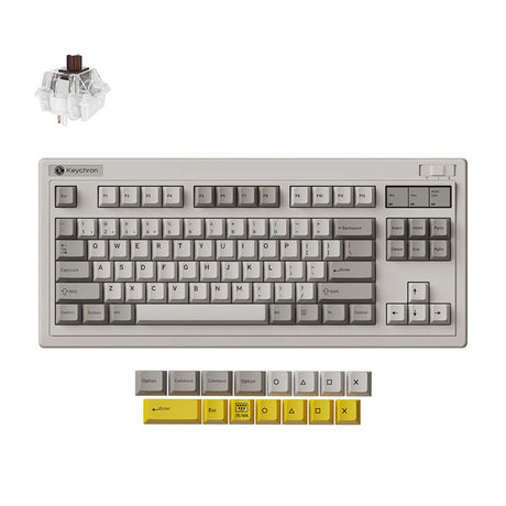 Keychron r3-m3 qmk wireless mechanical keyboard (grijs, us lay-out (qwerty), super brown, 80% (tkl), rgb, cherry pbt, hot swap, 2.4 ghz bluetooth 5.3 usb-c)