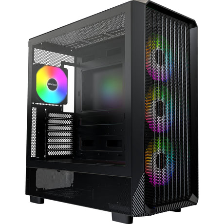 Montech x5 Midi-Tower-Gehäuse (schwarz | 2x USB-A | 1x USB-C | gehärtetes Glas)