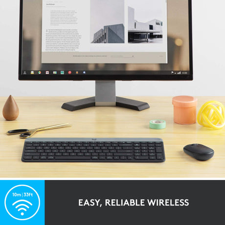 Logitech mk470 schlankes kabelloses Desktop-Set (schwarz, US-internationales Layout (QWERTZ), Scherenschalter, 100 %, 1000 dpi)