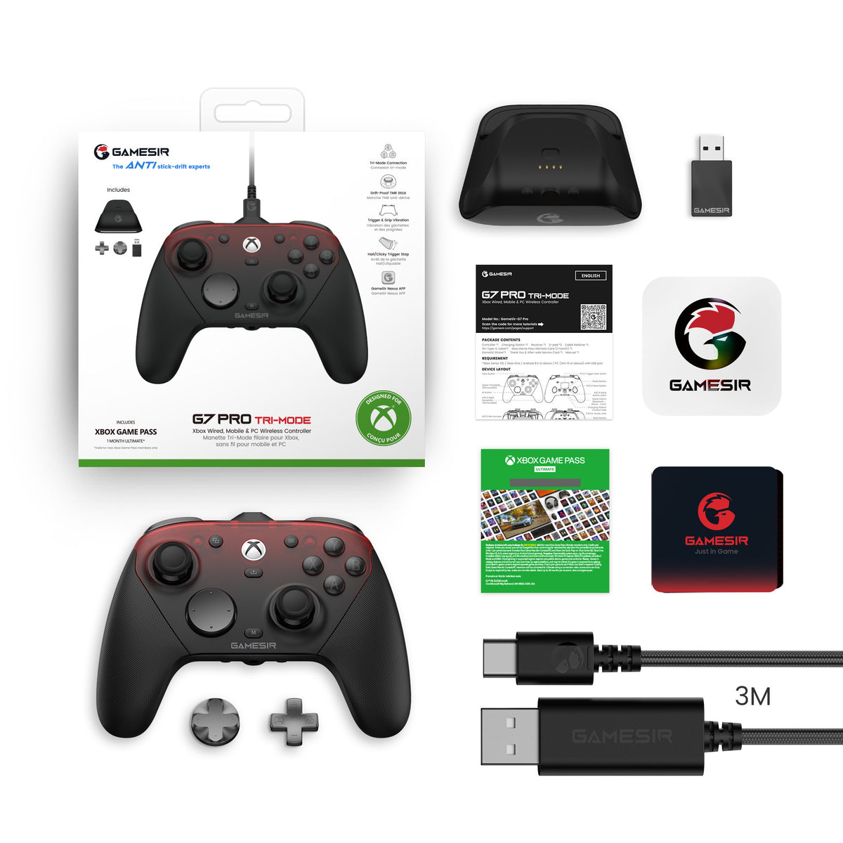 Gamesir G7 Pro Tri-Mode – Shadow Ember Gamepad (schwarz dunkelrot, Xbox Series X|s, Xbox One, PC, Android, Steam)