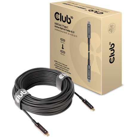 Club 3D USB-C Gen 2 Active Optical AV Unidirektionales MM-Kabel (schwarz, 20 Meter)