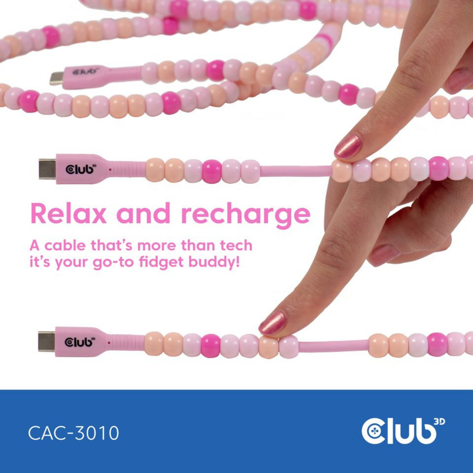 Club 3D USB-C Perlenkabel rosa, 2 Meter Kabel (rosa)