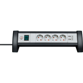 Brennerstuhl Premium Office Line Steckdosenleiste mit USB 4x Schwarz Hellgrau 1,8m H05VV-F 3G1,5
