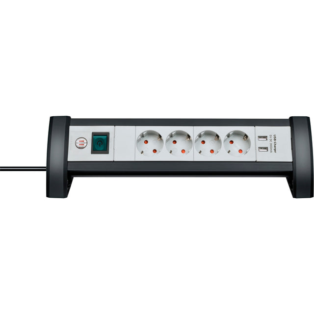 Brennerstuhl Premium Office Line Steckdosenleiste mit USB 4x Schwarz Hellgrau 1,8m H05VV-F 3G1,5