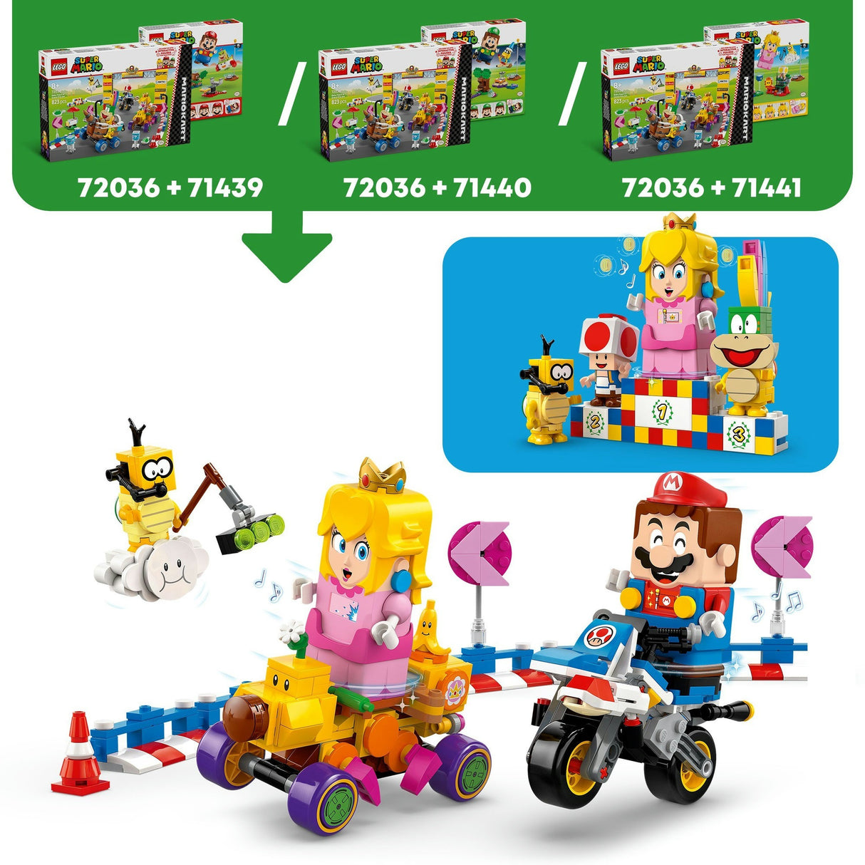 Lego Super Mario 72036 Mario Kart Baby Peach und Grand-Prix-Set