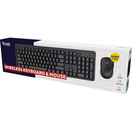 Trust Ody II Silent Wireless Tastatur- und Mausset Desktop-Set (schwarz, US-Layout (QWERTY), Membran, 100 %, 800 dpi – 1.600 dpi)