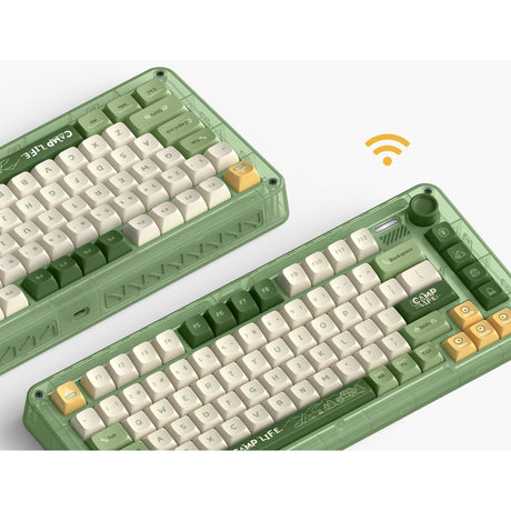 Iqunix ZX75 Camping kabellose mechanische Tastatur (grün, US-Layout (QWERTZ), Cherry MX Blau, 75 %, RGB-LEDs, Hot-Swap-fähig, Double-Shot PBT, 2,4 GHz | Bluetooth 5.1 | USB-C)