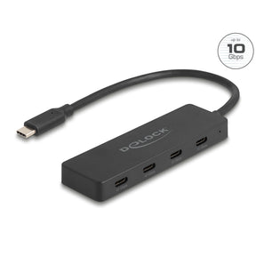 Delock usb 10 gbps usb type-c hub + 4x usb type-c usb-hub (zwart)