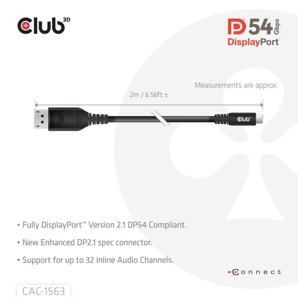 Club 3D USB-C auf DisplayPort 2.1 DP54 Bidirektionales Kabel, 8K120Hz 2m (Schwarz)