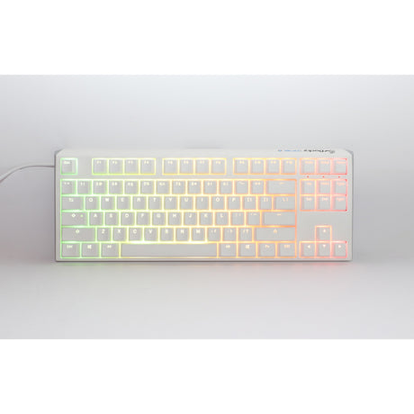 Ducky One 3 klassische reinweiße TKL-RGB-mechanische Tastatur (weiß, US-Layout (QWERTZ), Cherry-MX-Rot, 80 % (TKL), RGB-LEDs, Double-Shot-PBT, Hot-Swap-fähig, Quack-Mechanik)