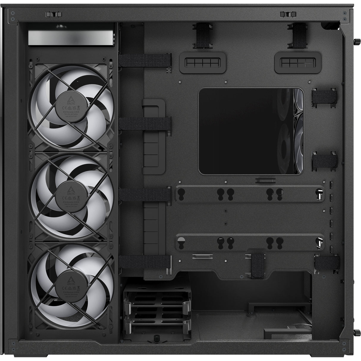 Arctic xtender midi tower behuizing (zwart | 2x usb-a | 1x usb-c | rgb | tempered glass)