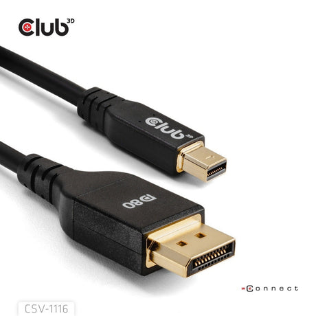 Club 3D Mini DisplayPort auf DisplayPort DP80 Bidirektionaler Adapter (Schwarz, 1 Meter, Vesa-zertifiziert)