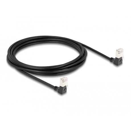 Delock RJ45 Netzwerkkabel Cat.6a S FTP Slim 90° nach unten nach unten gewinkelt 3 m Kabel (schwarz)