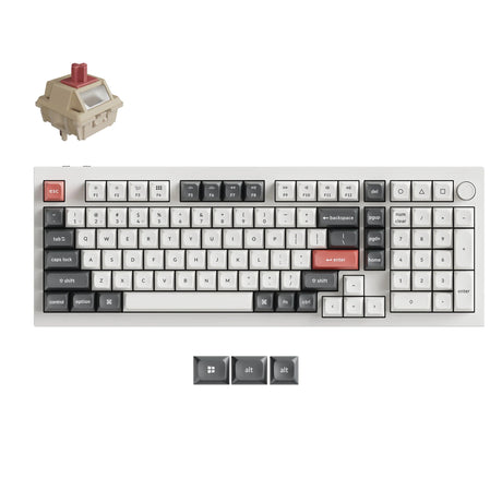 Keychron Q5 Ultra-M3 8K kabellose, benutzerdefinierte mechanische Tastatur (weiß, US-Layout (QWERTY), Seidenpom-Rot, 96 %, RGB, Hot-Swap, 8 K, 2,4 GHz | Bluetooth 5.2 | USB-C)