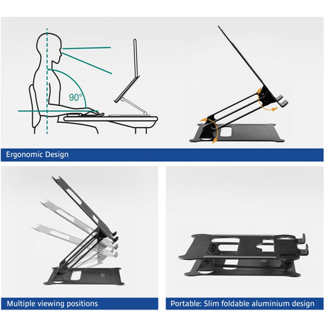 Act Connectivity Laptopständer, Aluminium, klappbar, stufenlos höhenverstellbar (schwarz)