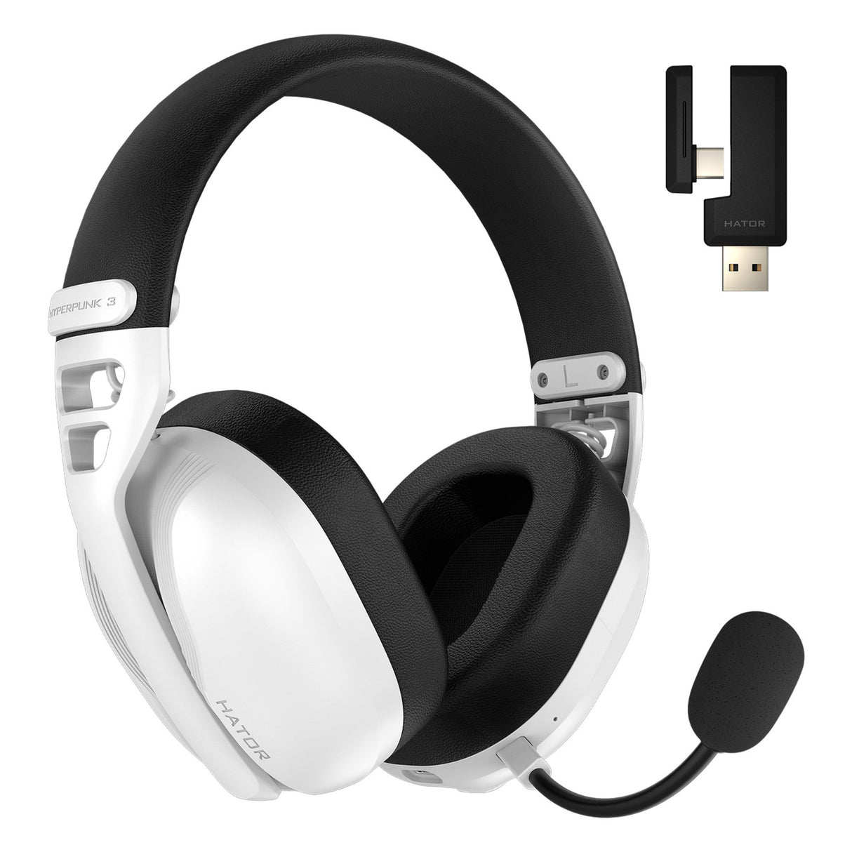 Hator hyperpunk 3 wireless over-ear gaming headset (wit, 2.4ghz bluetooth 5.4 usb-c)
