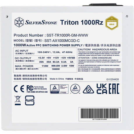 Silverstone Triton 1000RZ modulares 1000-Watt-Netzteil (weiß, 1x 12V-2x6, 4x PCIe)