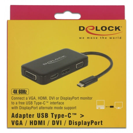 Delock USB-C > VGA HDMI DVI Display Port Adapter (schwarz, 0,15 Meter)