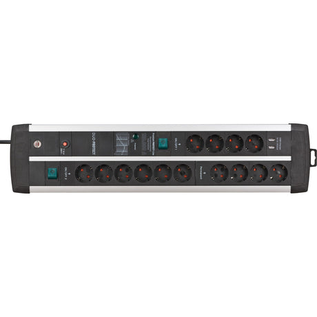 Brennerstuhl premium-protect-line 14-fach Steckdosenleiste mit Überspannungsschutz und USB-Anschlüssen (USB-A-Anschlüsse 5V 3,10A, 15,5W, 2 Schalter, 3m Kabel, hergestellt in Deutschland)