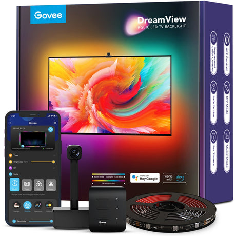 Govee H6199 DreamView T1 TV-Hintergrundbeleuchtung, Stimmungsbeleuchtung (5 Meter, RGBIC, WLAN, Bluetooth, für 75–85 Zoll Fernseher)