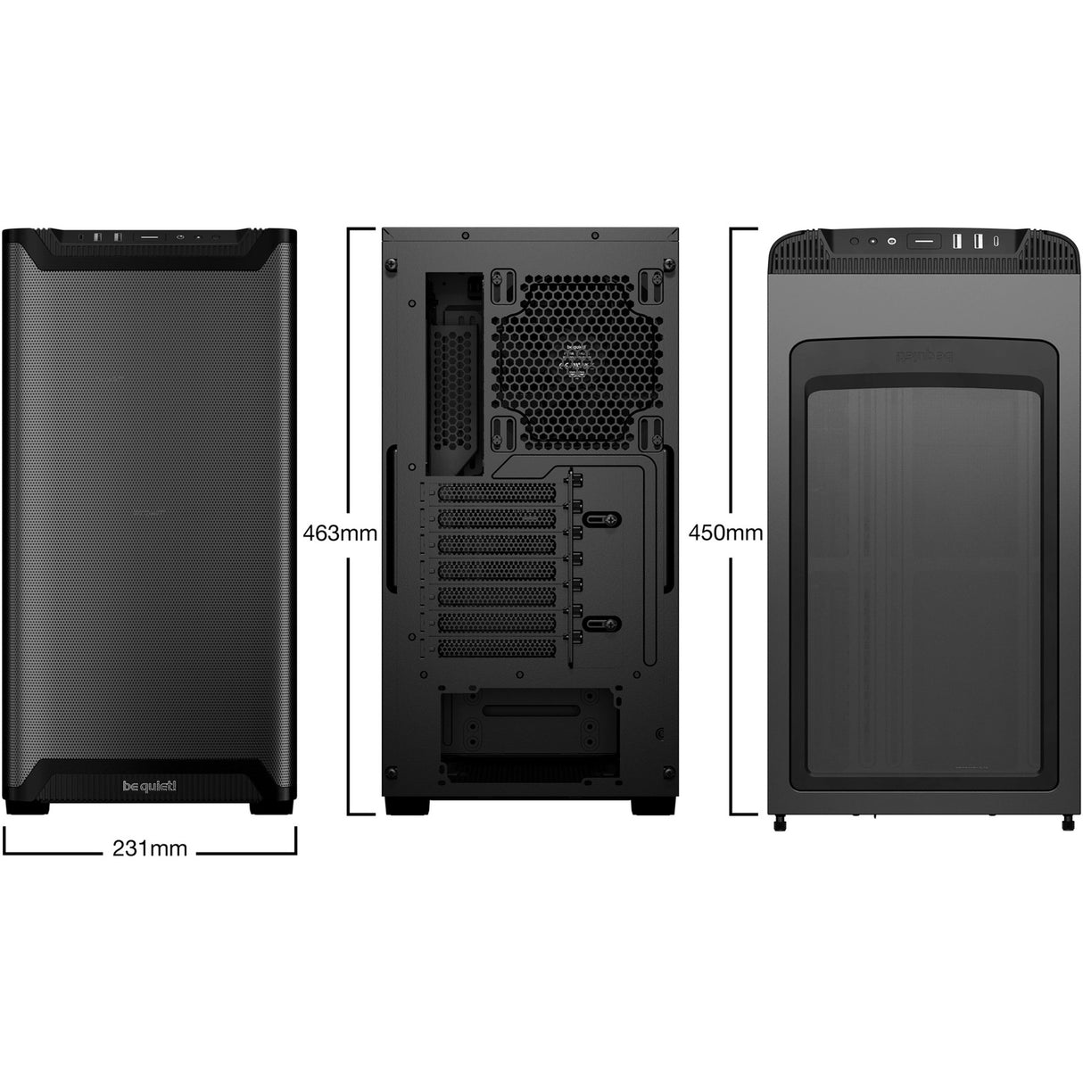 Ruhig sein! Pure Base 501 Airflow Window Midi-Tower-Gehäuse (schwarz | 2x USB-A | 1x USB-C | gehärtetes Glas)