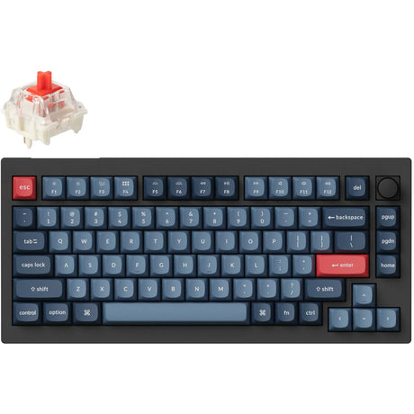 Mechanische Tastatur Keychron V1 Max-D1 RGB (Schwarz, US-Layout (QWERTY), Gateron Jupiter Red, 75 %, RGB-LEDs, Double-Shot PBT, Hot Swap, 2,4 GHz | Bluetooth | USB-C, Knopf)