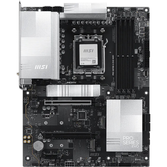 Msi pro x870e-s evo wifi socket am5 moederbord (zwart, raid, 5gb-lan, wi-fi 7, bt, sound, atx)
