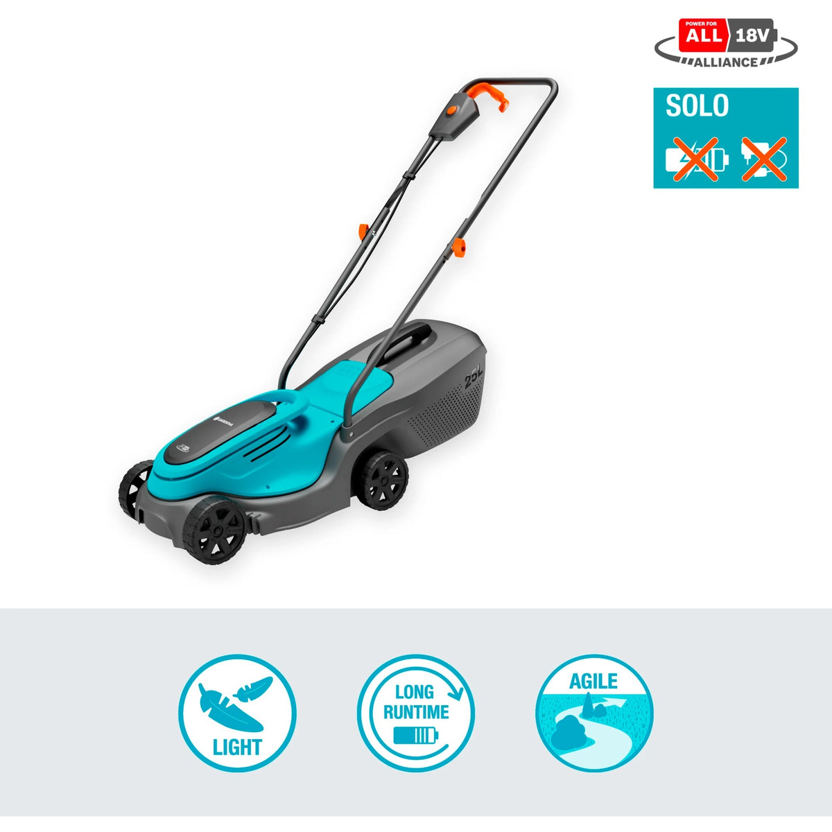 Gardena Powermax 30 18V P4A Solo Rasenmäher Akku ohne Akku, ohne Ladegerät 18V Schnittbreite max. 300 mm