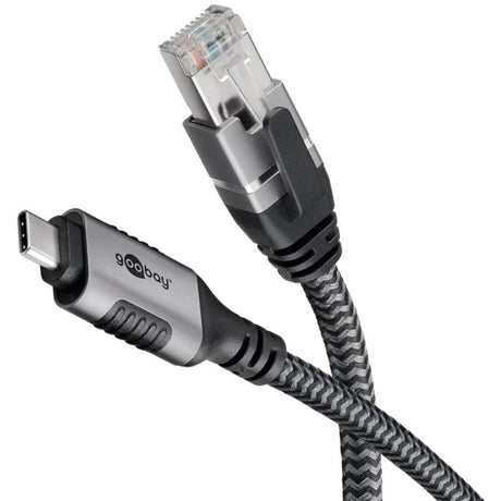 Goobay Netzwerkadapter USB-C 3.2 gen1 auf RJ-45 (Schwarz Silber, 2 Meter)