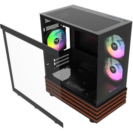 Thermaltake view 170 ws argb mini tower behuizing (zwart houtkleur | 2x usb-a | rgb | window)