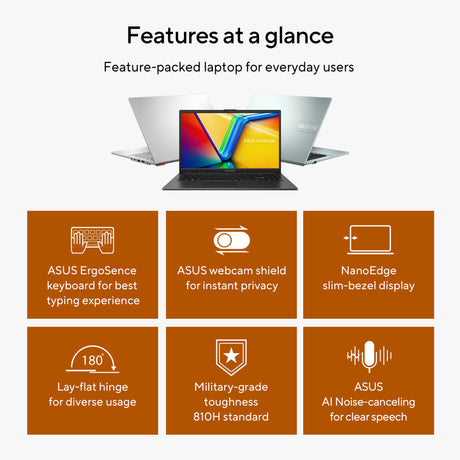 Asus vivobook go 15 e1504fa-bq5403w 15,6 Laptop (schwarz | Ryzen 5 40 | Radeon 610m | 8 GB | 512 GB SSD)