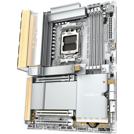 Gigabyte x870e aero x3d wood socket am5 moederbord (zilver houtkleur, raid, 2x 5 gb-lan, wi-fi 7, bt, sound, atx)