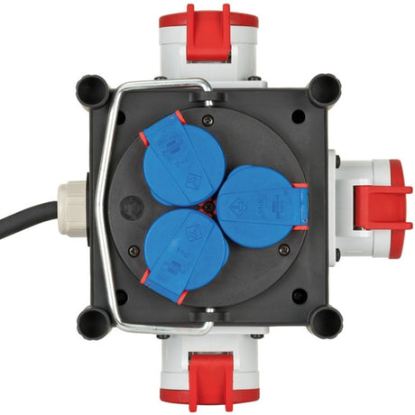 Brennerstuhl Kompakt-Gummi-Stromverteiler BSV 3 LS E 16 2 IP44 1 Meter Steckdose (schwarz, 3x Schutzkontakt, 3x Cee)