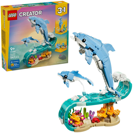 Lego® Creator 3in1 Meerestiere: Wunderschöne Delfine – in ein Seepferdchen oder eine Krabbe umbauen – 31385