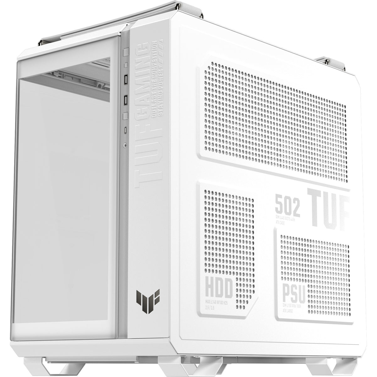 Asus TUF Gaming GT502 Horizon ArGB Midi-Tower-Gehäuse (weiß | 3x USB-A | 1x USB-C | gehärtetes Glas)