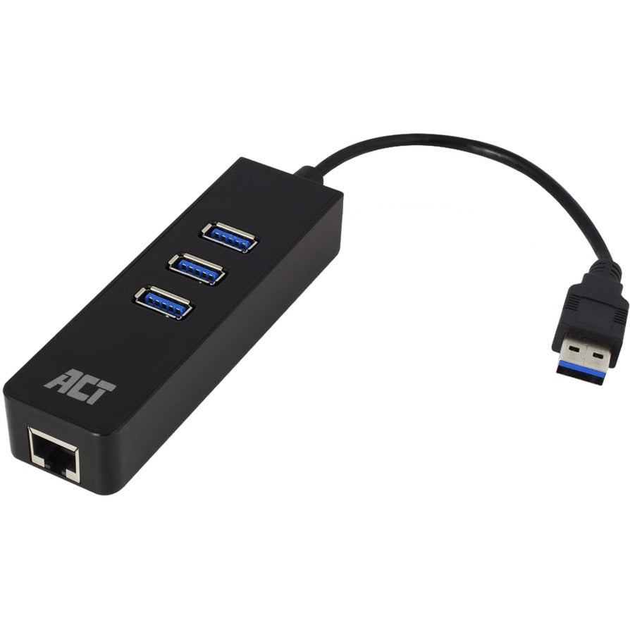 Act Connectivity AC6310 USB-Hub 3.2 mit 3 USB-A-Anschlüssen und Ethernet-USB-Hub (schwarz)