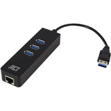 Act Connectivity AC6310 USB-Hub 3.2 mit 3 USB-A-Anschlüssen und Ethernet-USB-Hub (schwarz)