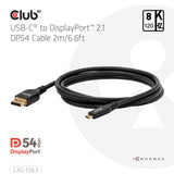 Club 3D USB-C auf DisplayPort 2.1 DP54 Bidirektionales Kabel, 8K120Hz 2m (Schwarz)