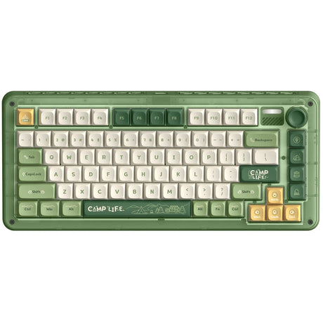 Iqunix ZX75 Camping kabellose mechanische Tastatur (grün, US-Layout (QWERTZ), Cherry MX Blau, 75 %, RGB-LEDs, Hot-Swap-fähig, Double-Shot PBT, 2,4 GHz | Bluetooth 5.1 | USB-C)