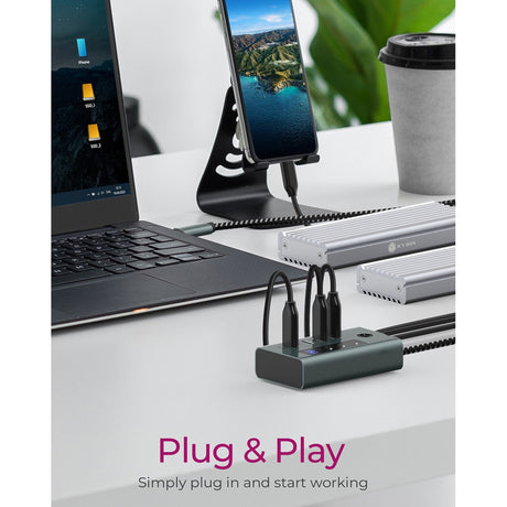 Icy Box ib-hub1454-c31 USB-Hub (grau blau-grau, 4x USB-C 3.2 (10 Gbit s))